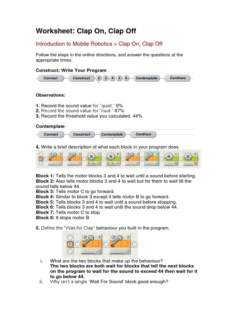 clap on clap off worksheet Robot Technology