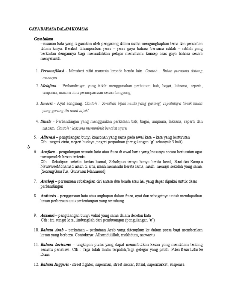 Gaya Bahasa Dalam Komsas Pdf