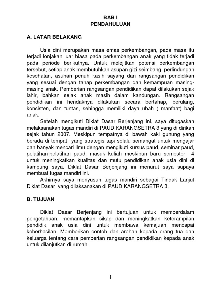 Contoh Tugas Mandiri Diklat Dasar Paud – Berbagai Contoh