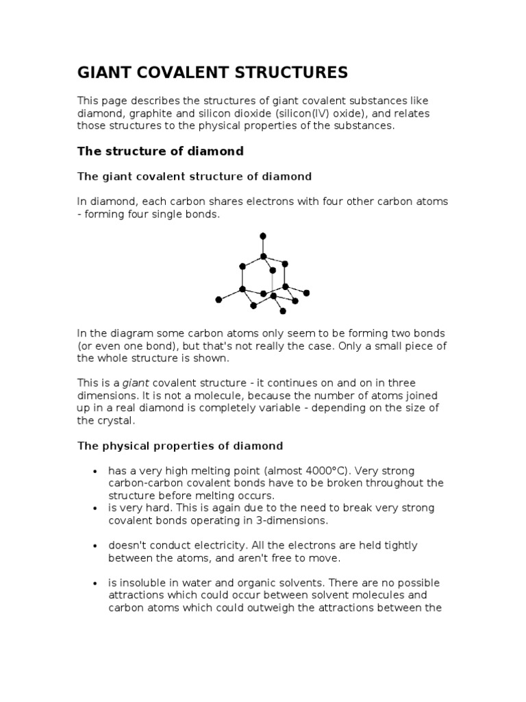 Properties of Giant Covalent Structures | PDF | Chemical Bond ...