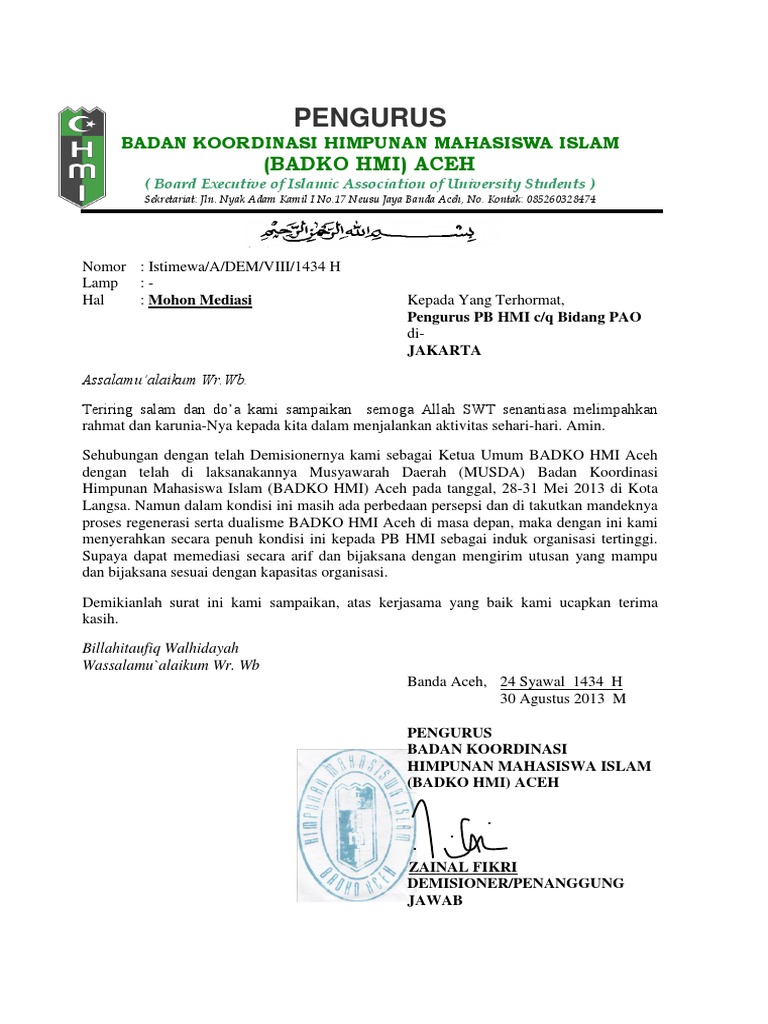 Contoh Surat Hmi