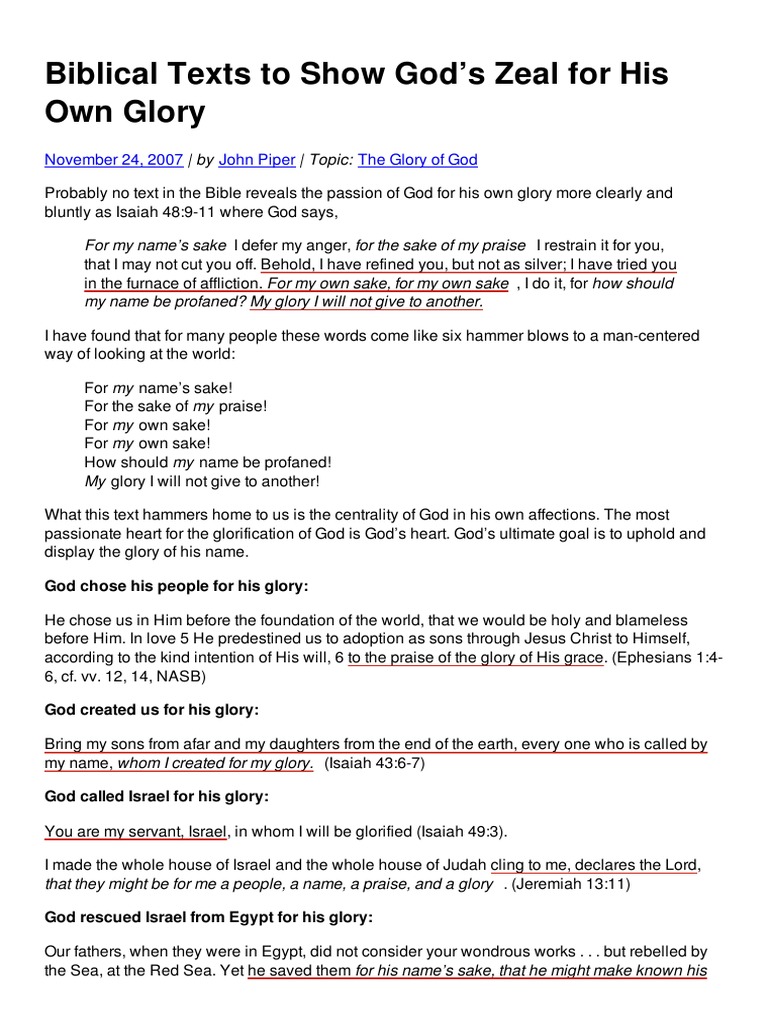 Scripture That Show God's Zeal For His Glory PDF | PDF | Glory (Religion) |  Epistle To The Romans