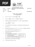 Term End Examination - May 2013 Course: MAT101 - Multivariable Calculus and Differential Equations Slot: F2+TF2 Class NBR: 3461 Time: Three Hours Max - Marks:100