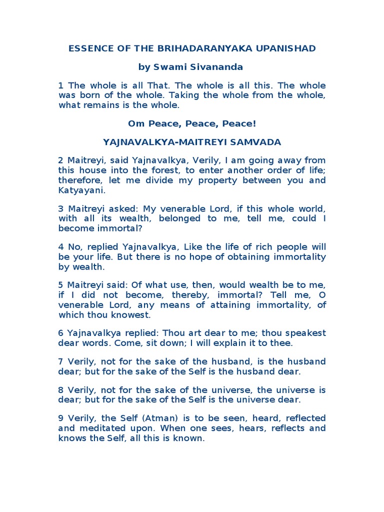 Brihadaranyaka Upanishad PDF Hindu Philosophy Hindu Literature