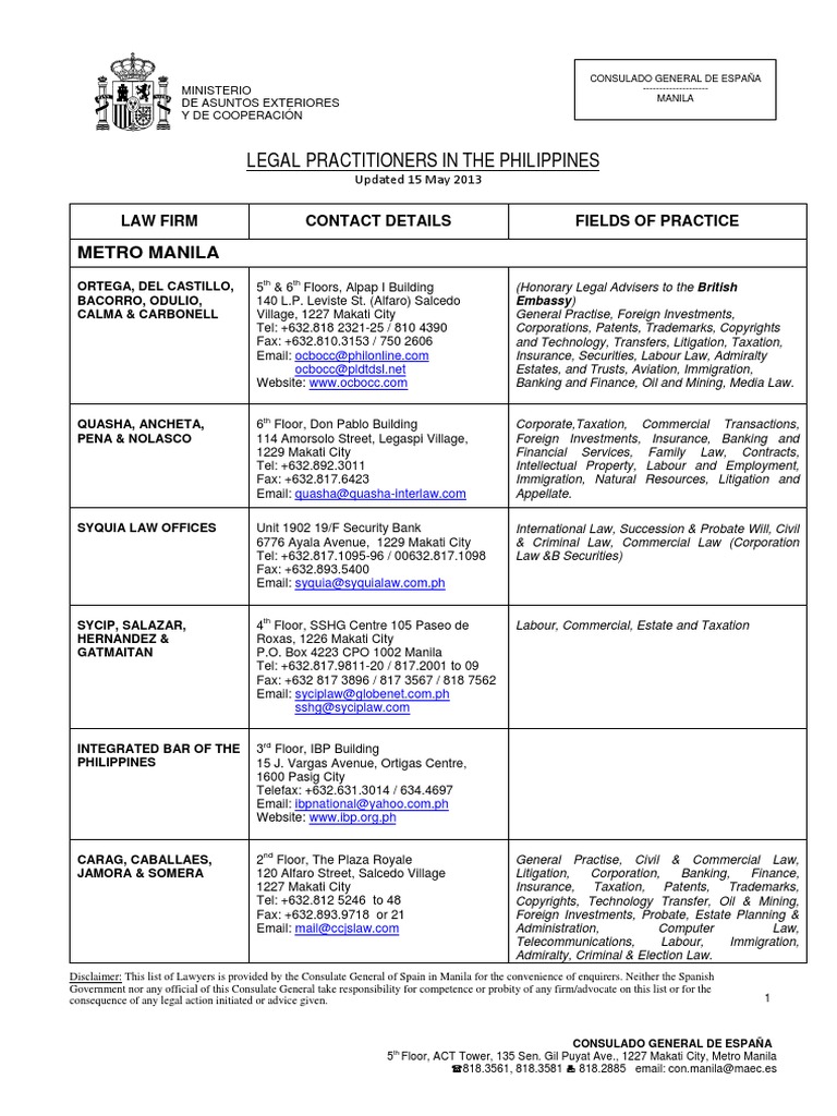 Consular List Of Lawyers 13 Pdf Makati Metro Manila