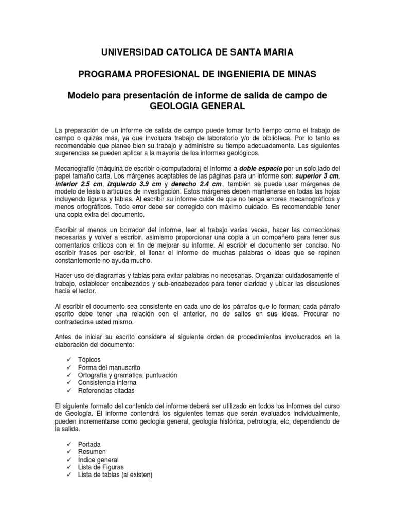 Modelo para presentación de informe de salida de campo de