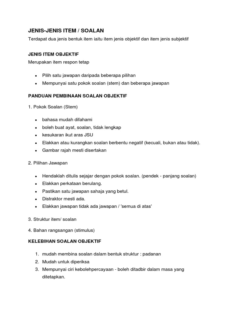 Jenis Item Soalan Pdf