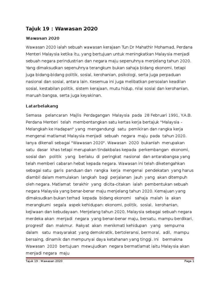 Esei Penuh Tajuk Wawasan 2020