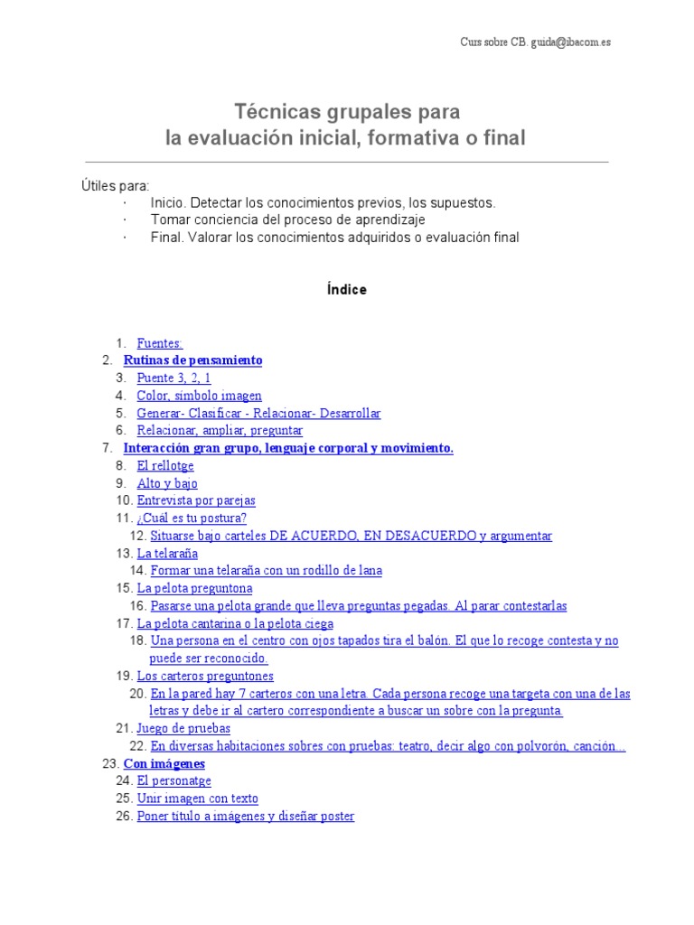 Técnicas grupales para la evaluación inicial o final (1