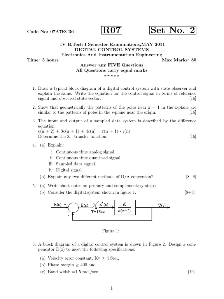 R07 Set No. 2 PDF Signal (Electrical Engineering) Control Theory
