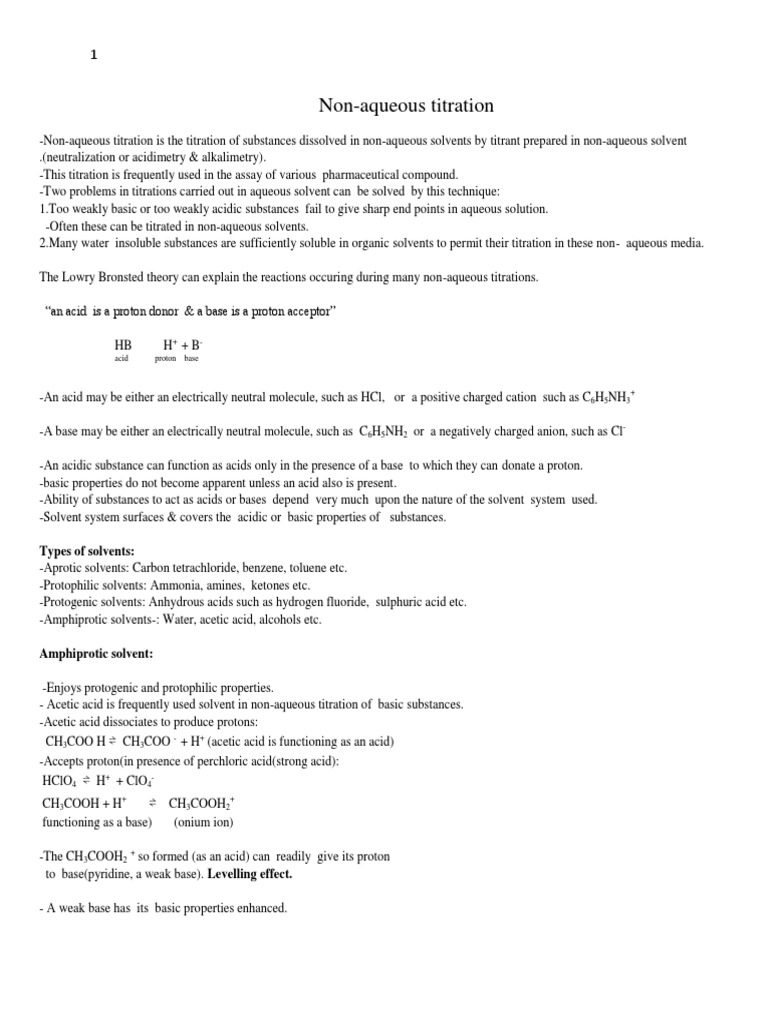 Non Aqueous Titration In Pharmaceutical Analysis Pdf