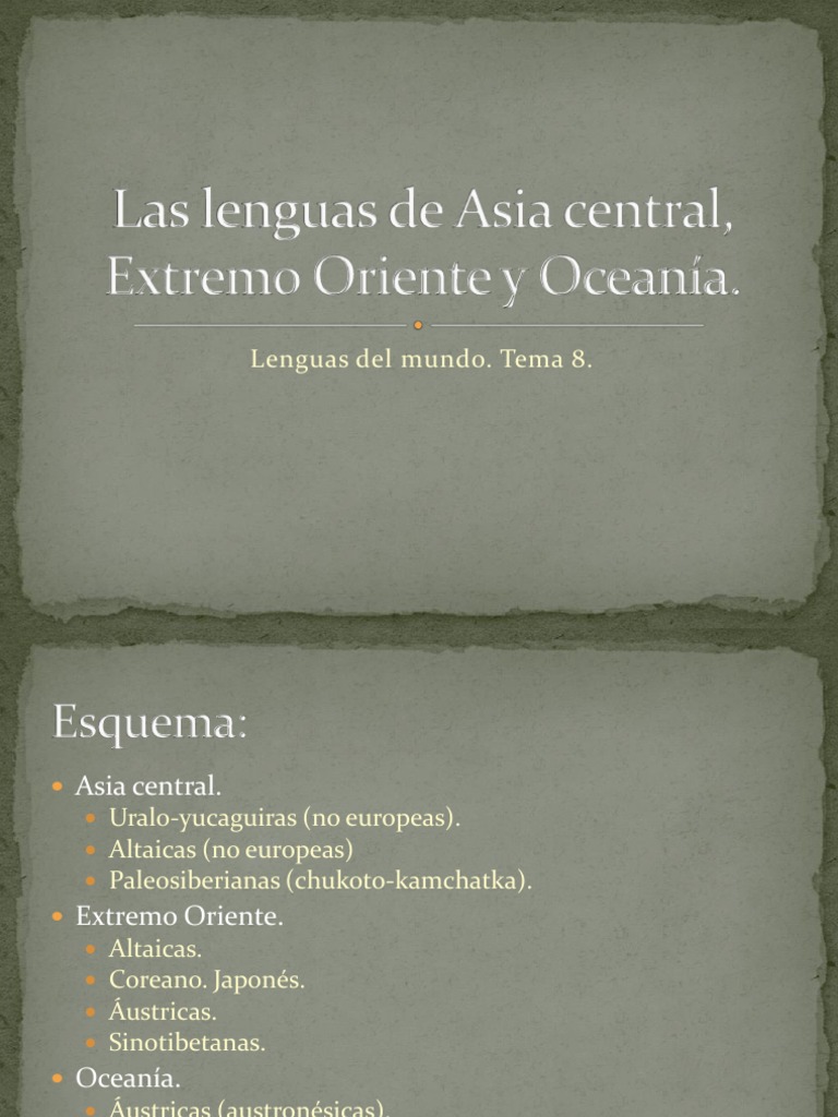Las lenguas de ASIA central, Extremo Oriente y Oceanía