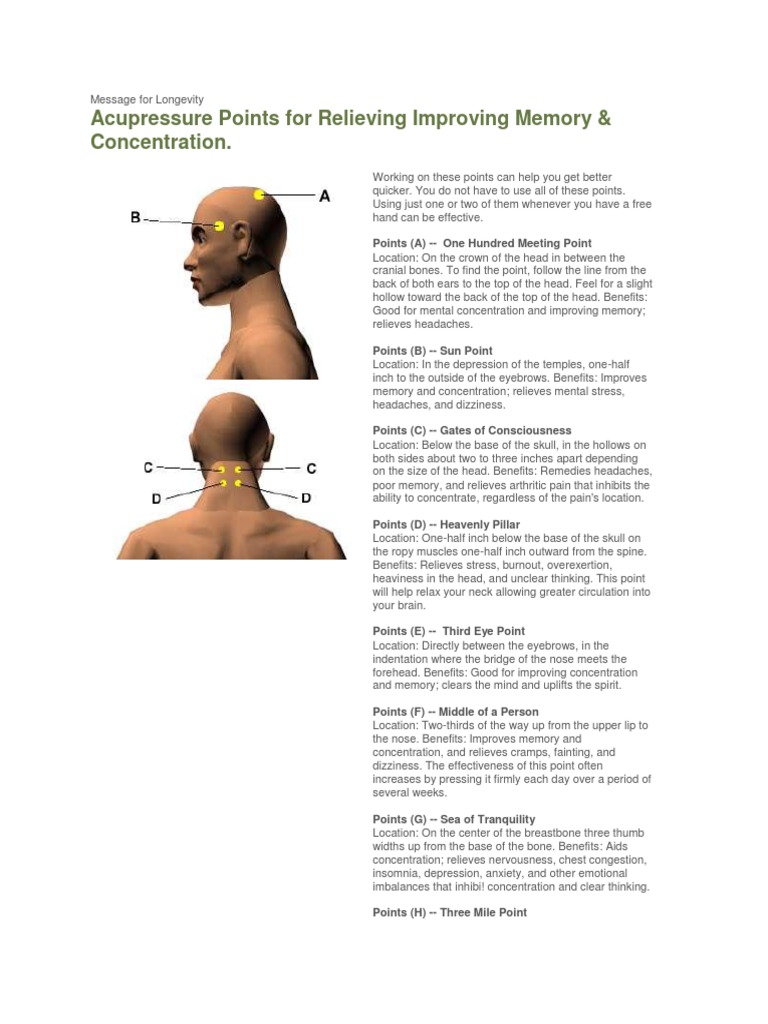 Acupressure for Memory & Concentration | PDF | Hand | Finger