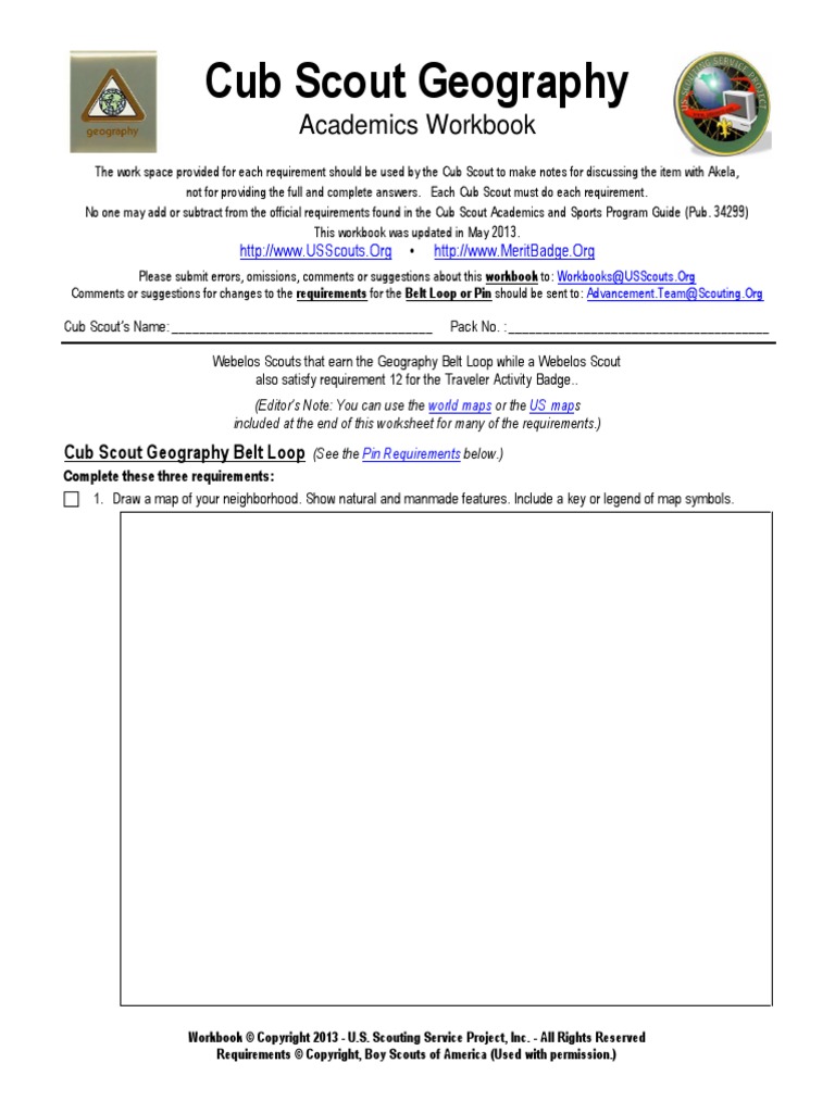 Cub Scout Geography: Academics Workbook | PDF | Scouting | Youth Movements