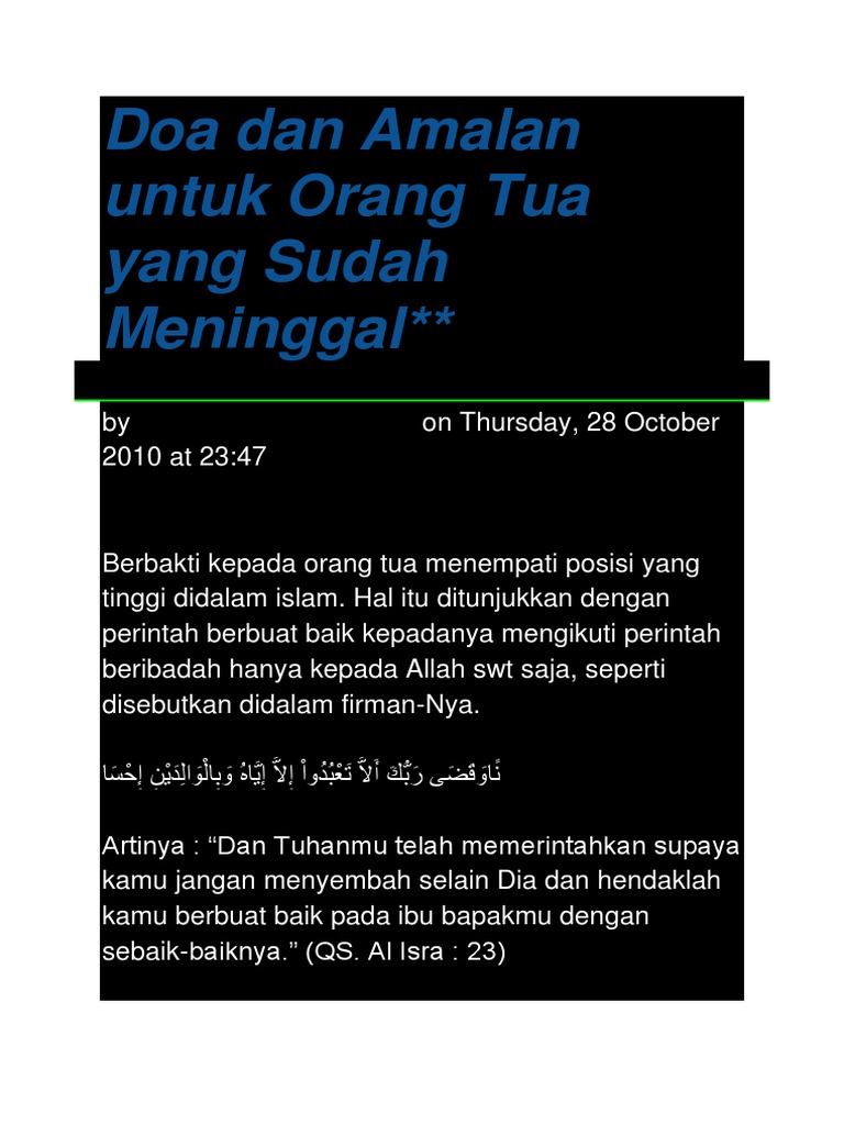 Doa Dan Amalan Untuk Orang Tua Yang Sudah Meninggal Docx