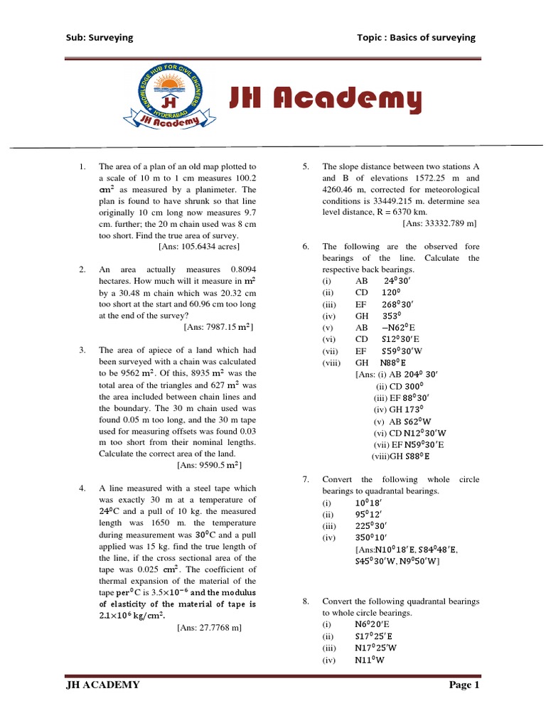 Test Paper Of Surveying Pdf Surveying Geography