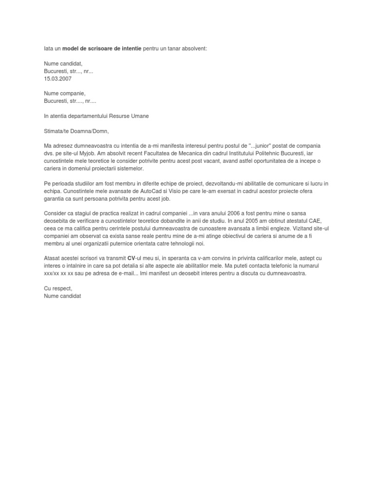 Scrisoare De Intentie Docx