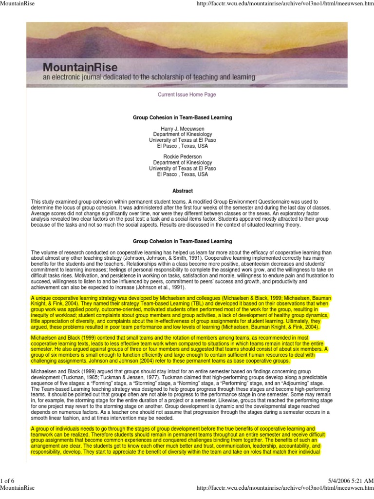 Group Cohesion in Teams | PDF | Group Cohesiveness | Focus Group
