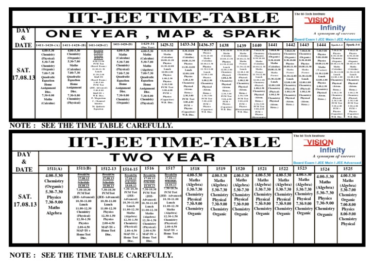 IitJee TimeTable One Year, Map & Spark PDF