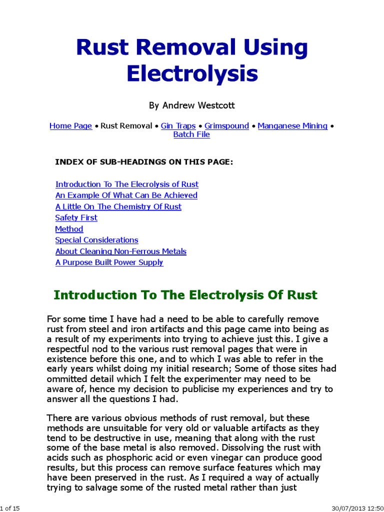 Electrolytic Rust Removal PDF | PDF