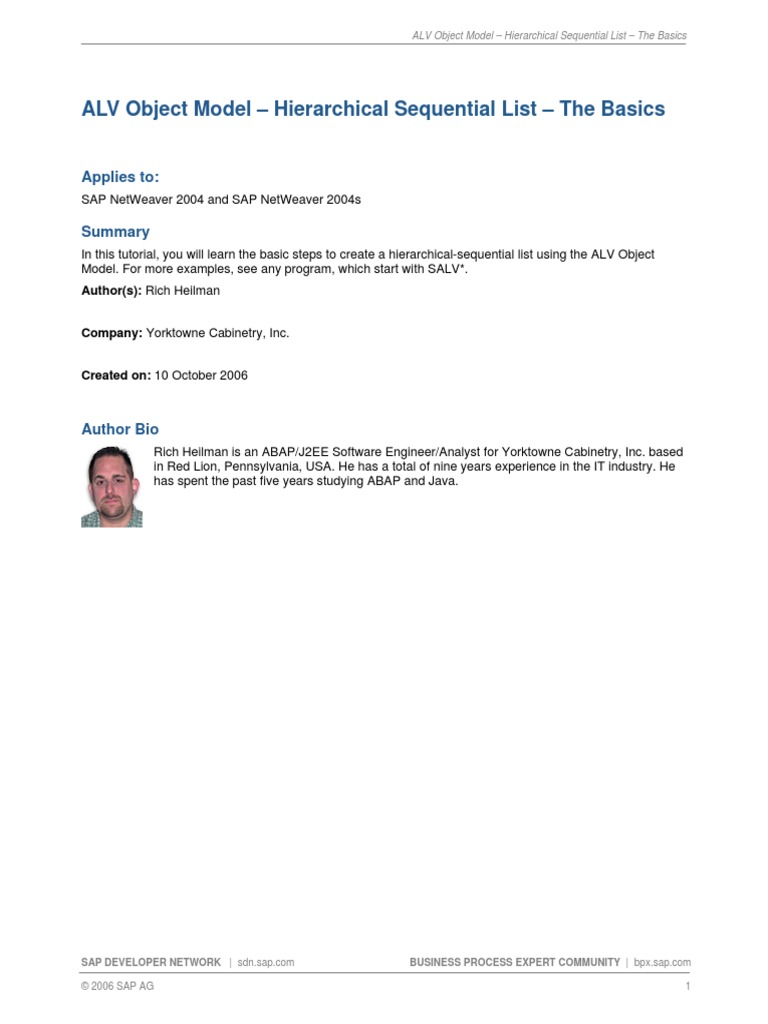 ALV Object Model - Hierarchical Sequential List - The Basics | PDF ...