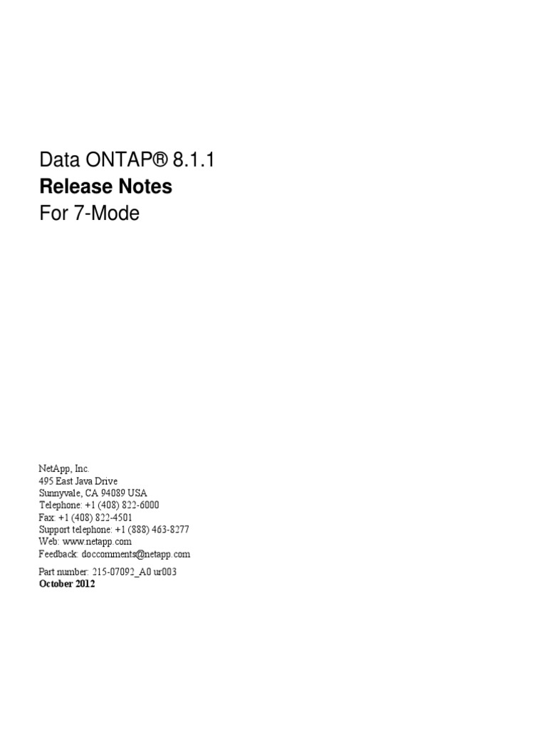 Data ONTAP® 8.1.1 For 7-Mode: Release Notes | PDF | Computer Data ...