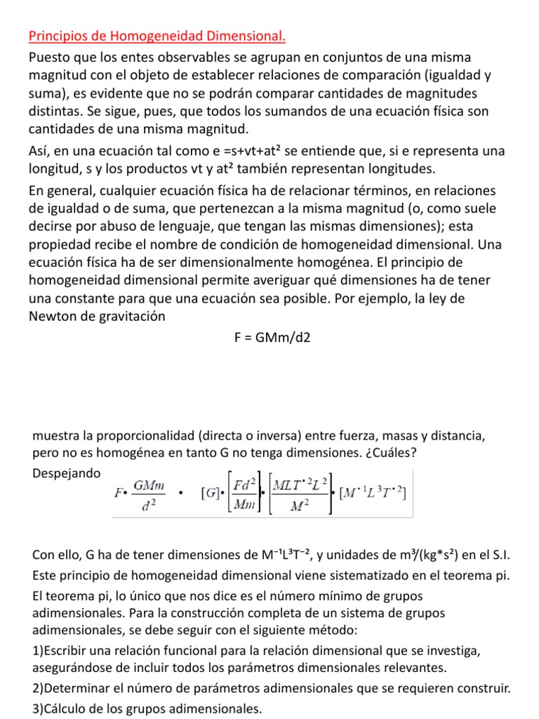 Principios de Homogeneidad Dimensional | PDF | Ecuaciones | Cantidades ...