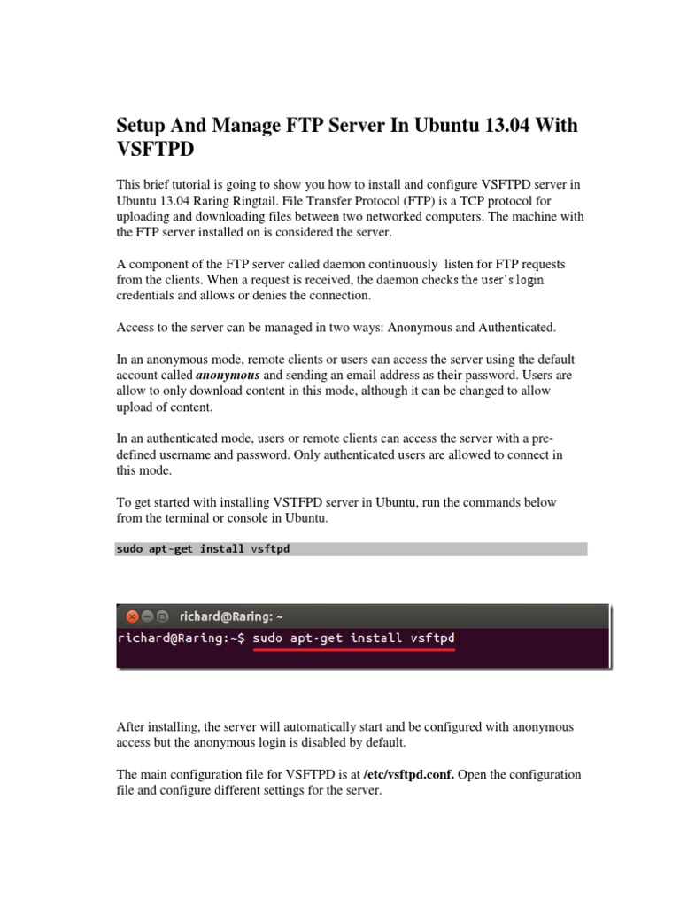 Setup and Manage FTP Server in Ubuntu 13 | PDF