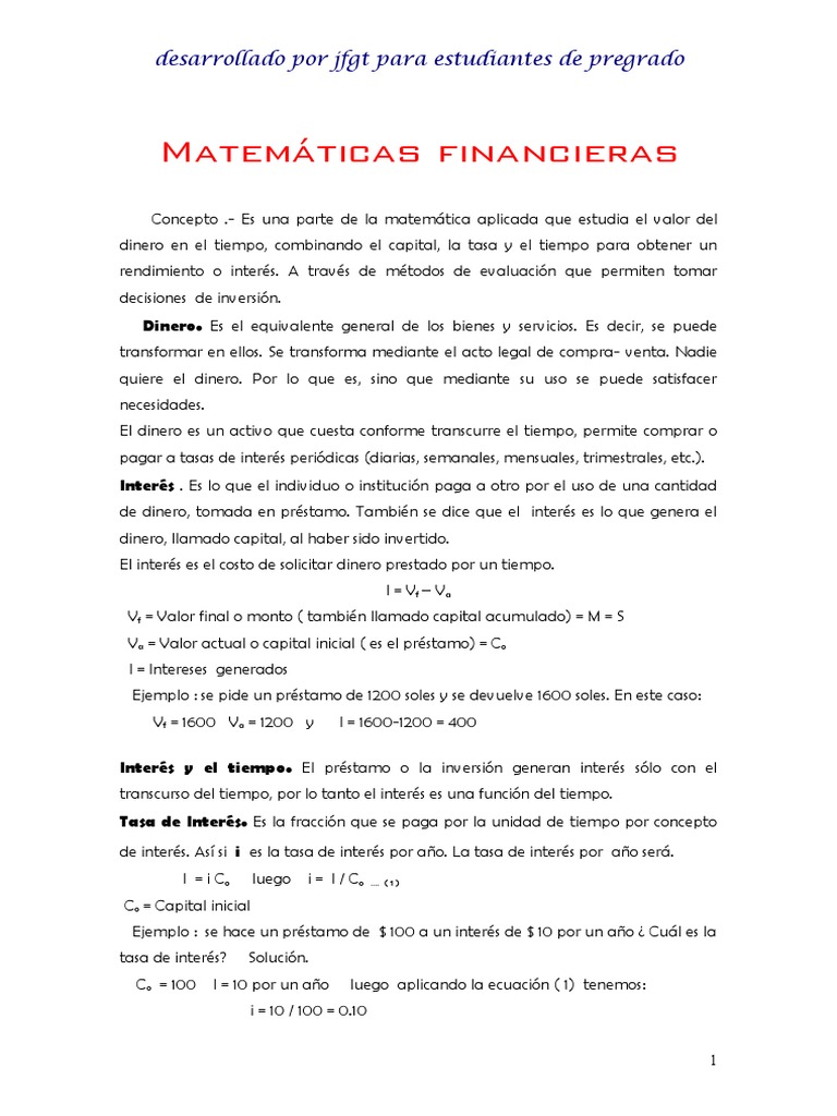 Matematicas Financieras | PDF | Interés | Tasas de interés