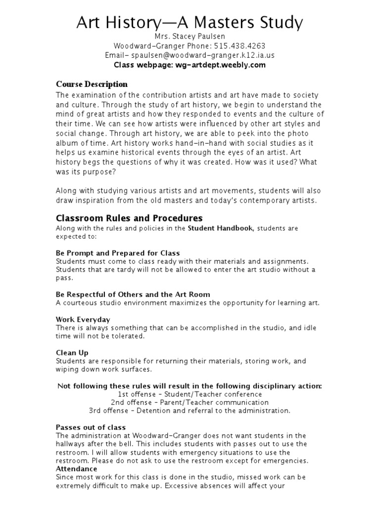 20132014 Art History Syllabus PDF Art History Teachers