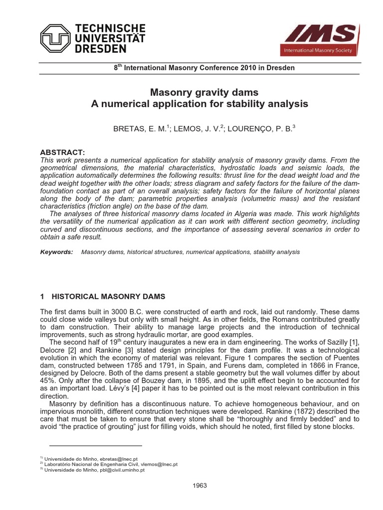 Masonry Gravity Dam Stability Analysis Fenn PDF | PDF | Stress ...