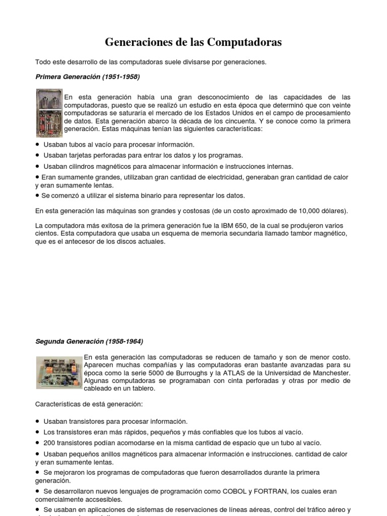 Evolución de las Generaciones de Computadoras | PDF | Inteligencia ...