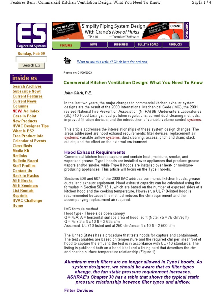 Kitchen Exhaust System Design | PDF | Duct (Flow) | Ventilation