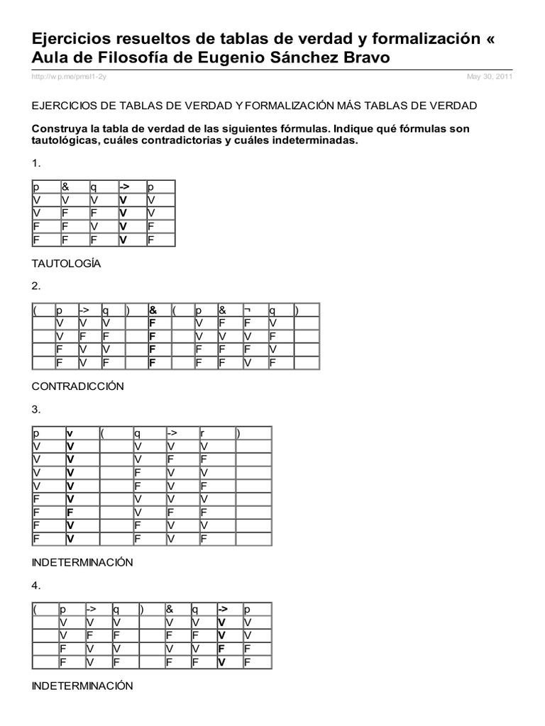 Ejercicios De Tablas De Verdad Resueltos Ejercicios Resueltos de Tablas de Verdad PDF | PDF | Expresiones lógicas |  Lógica