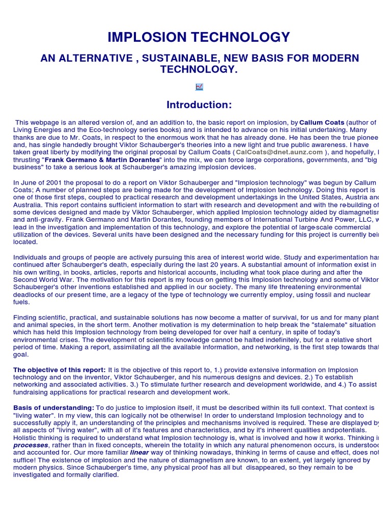 Schauberger Implosion Technology | PDF | Vortices | Luminiferous Aether