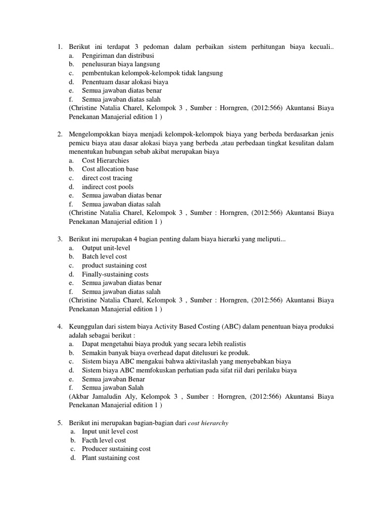 Contoh Soal Dan Jawaban Abc Versus Abm Akuntansi Manajemen