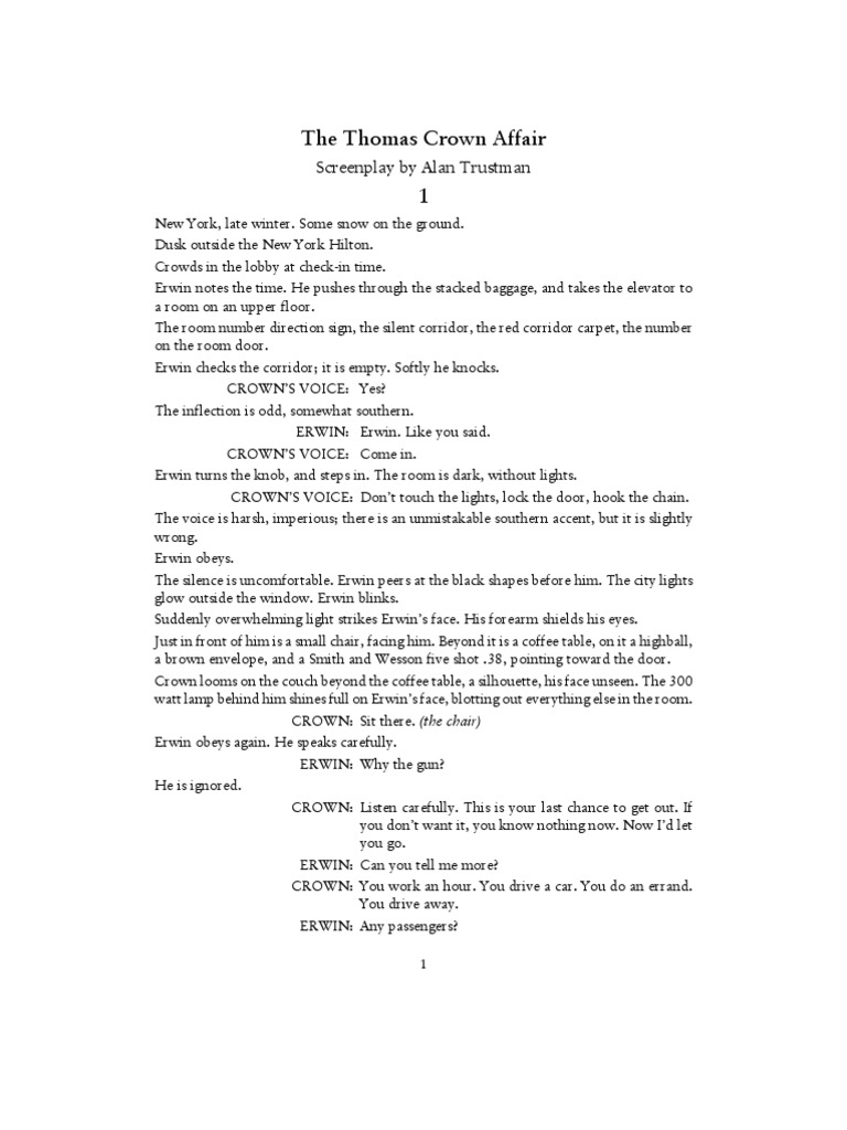 The Thomas Crown Affair Screenplay | PDF | Toll Road | Elevator
