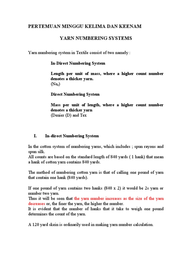 Yarn Numbering System | PDF | Yarn | Linens