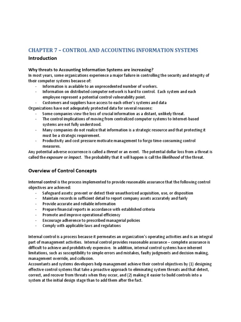 Control in Accounting Information Systems | PDF | Internal Control ...