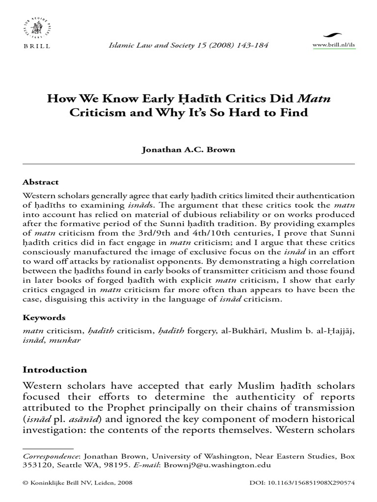 Hadith Study Critisism PDF | PDF | Hadith | Sunni Islam