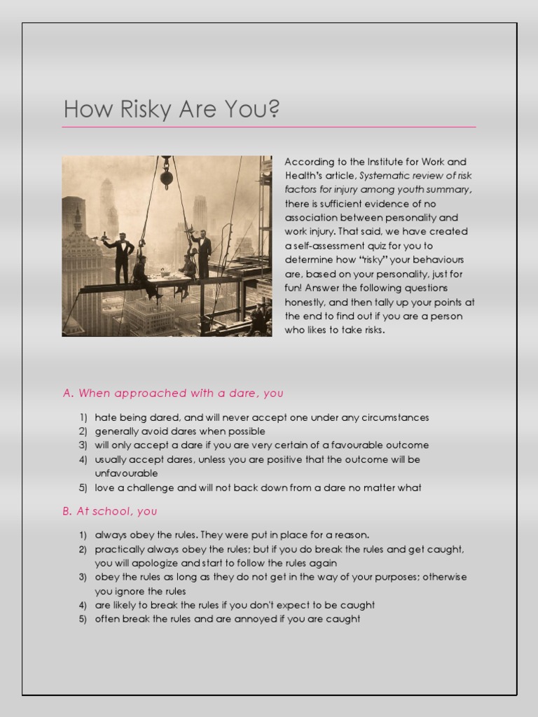Assess Your Risky Behavior | PDF | Personal Protective Equipment | Risk