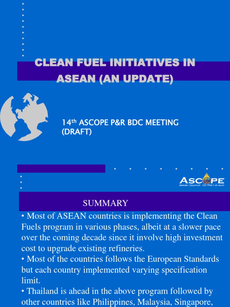 An Overview of Clean Fuel Initiatives and Standards in ASEAN Countries PDF Gasoline