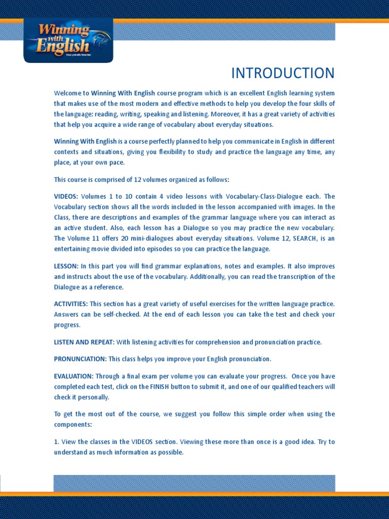 Introduction to Winning With English | PDF | English Language | Vocabulary