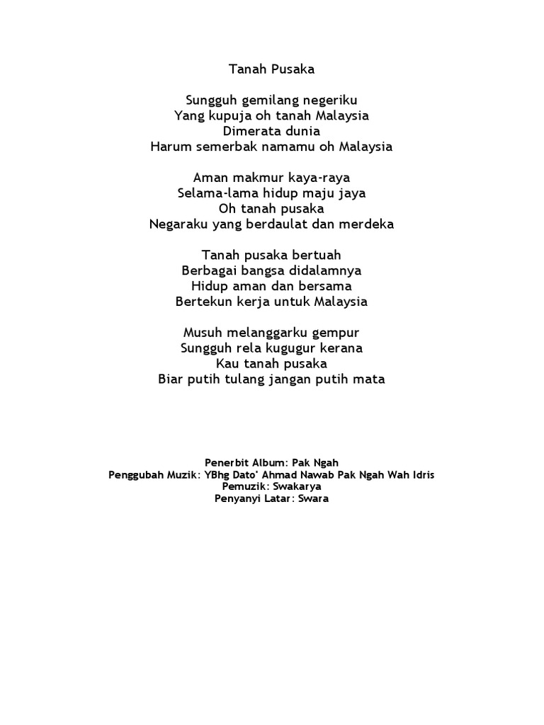 Tanah Pusaka Lirik Pdf