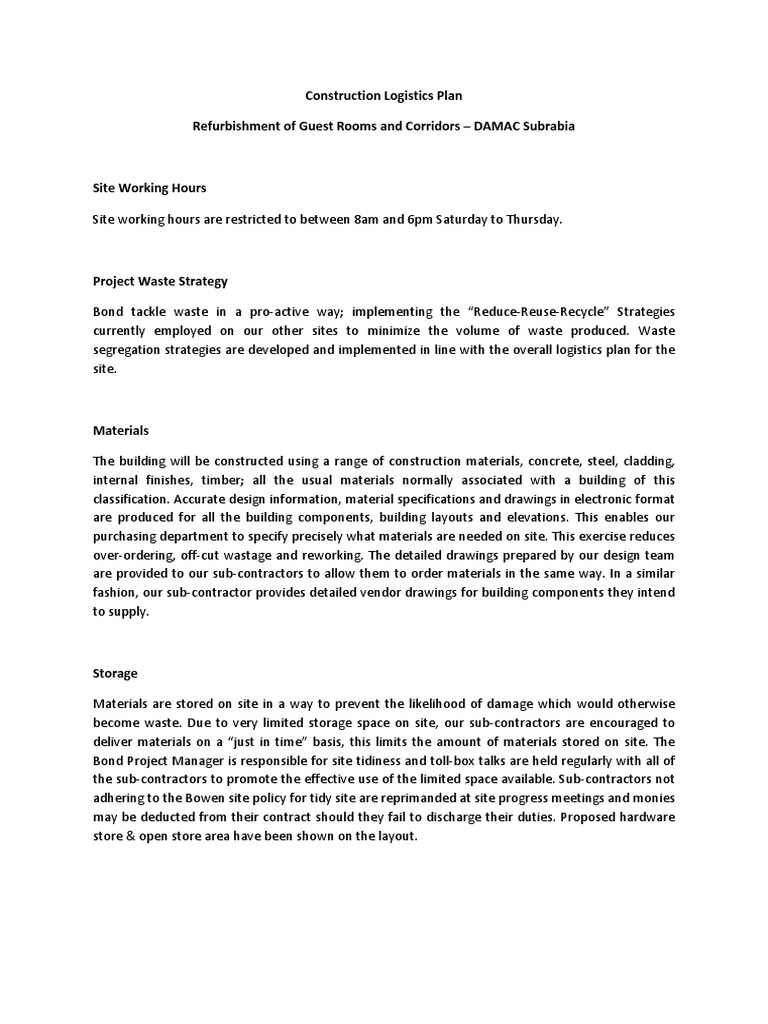 Construction Site Logistics Plan Overview | PDF | Supply Chain | Supply ...