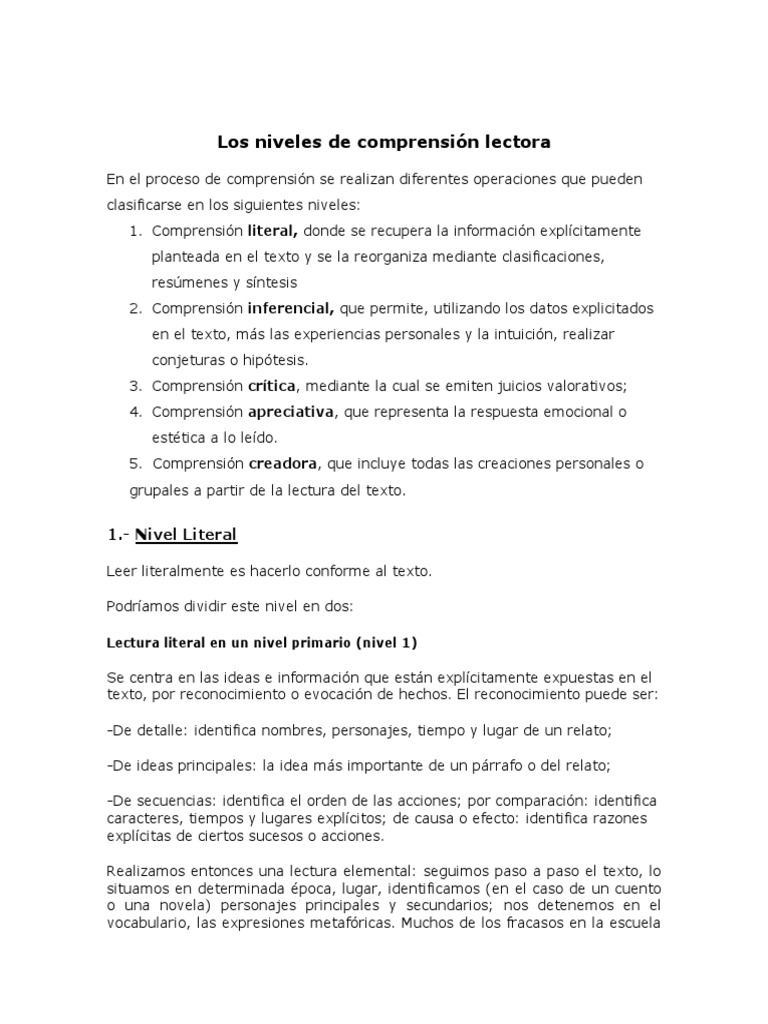 3 Los Niveles de Comprension Lectora | PDF
