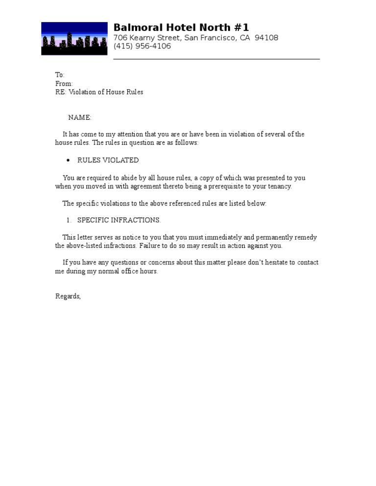 Rules Violation Letter