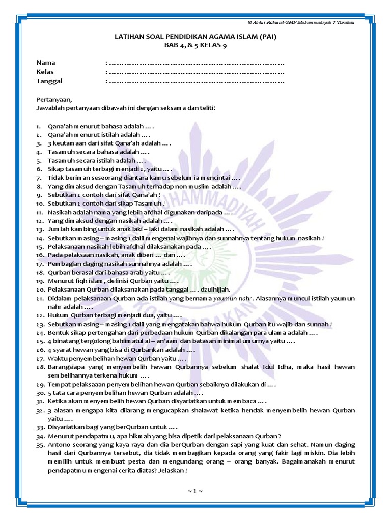 Latihan Soal PAI Kelas 9.pdf