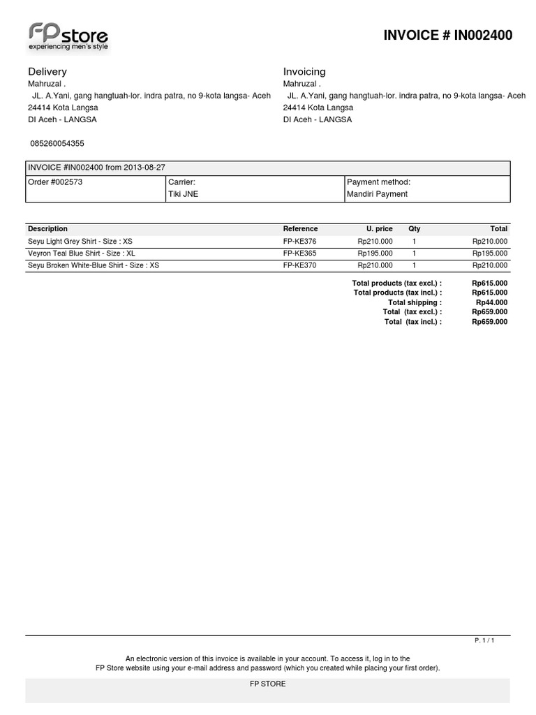 Invoice #IN002400 for Clothing Purchase | PDF