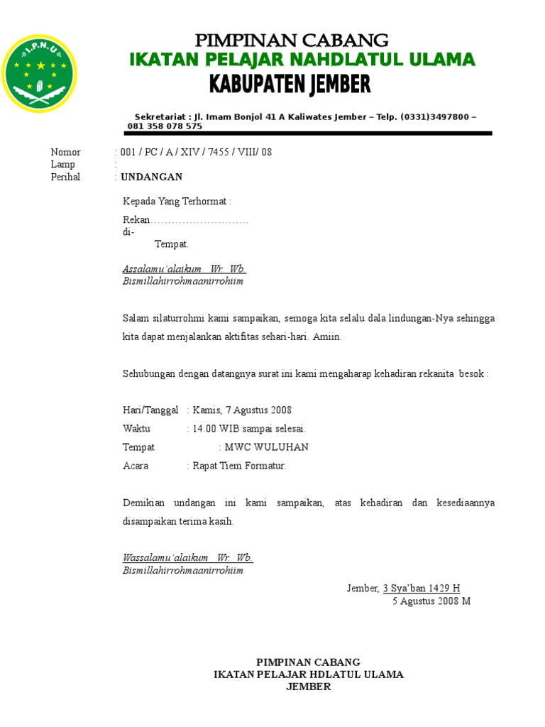 Contoh Surat Permohonan Pemateri Ipnu Ippnu Kartun - IMAGESEE
